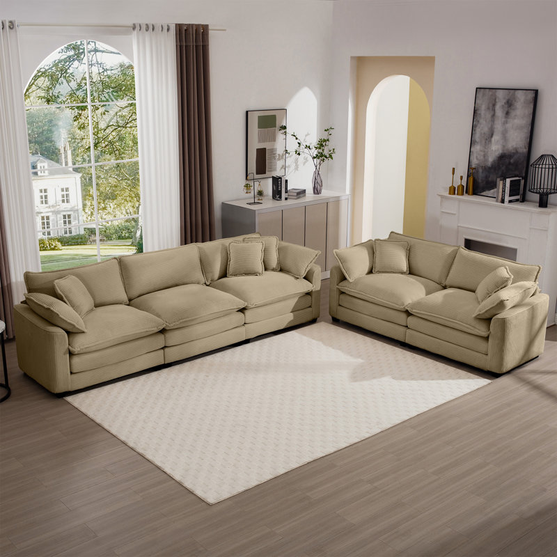 Modern Sofa Fabric Living Room Set of 2 Sofas with One 2 Seat Sofa and One 3 Seat Sofa Large Deep Seat 2 seatR and 3 Seater Sofa Set Latitude Run